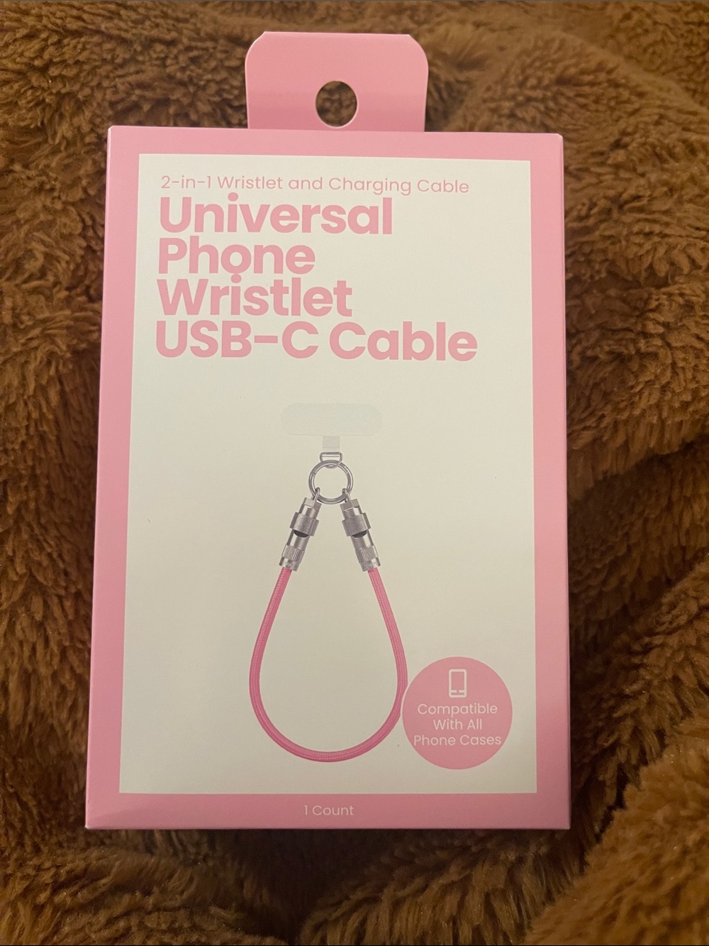 Universal 2 in 1 Phone Wristlet USB-C charging Cable - Pink NIB